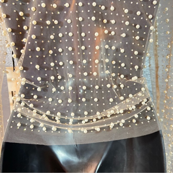 Haute Monde Mesh Rhinestone Faux Pearl Top - Nude - Picture 11 of 12